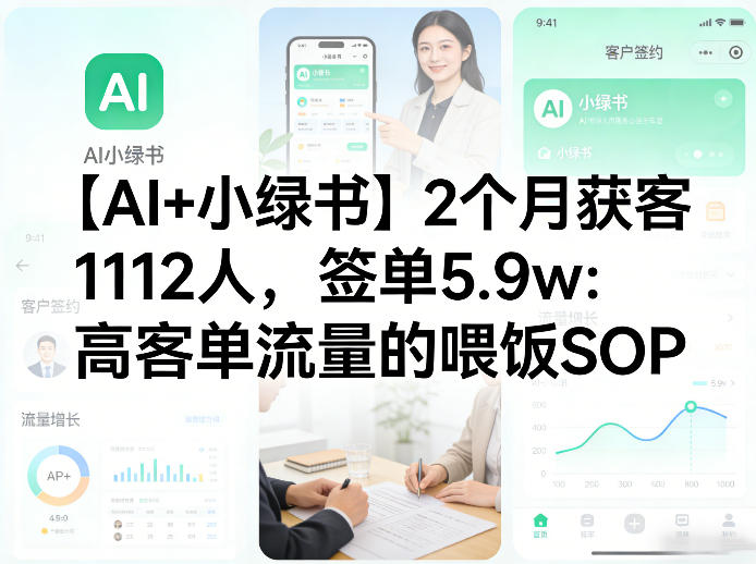 【AI+小绿书】2个月获客1112人，签单5.9w：高客单流量的喂饭SOP-领学通