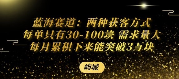 蓝海赛道：两种获客方式每单只有30-100米 需求量大每月累积下来能突破3W-领学通