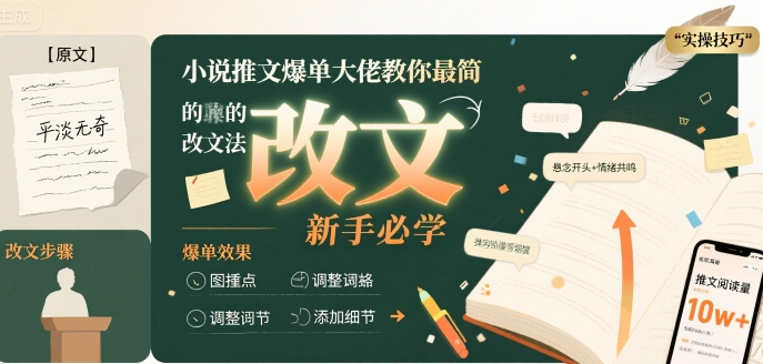 小说推文爆单大佬教你最简单的改文方法实操课，新手必学-领学通