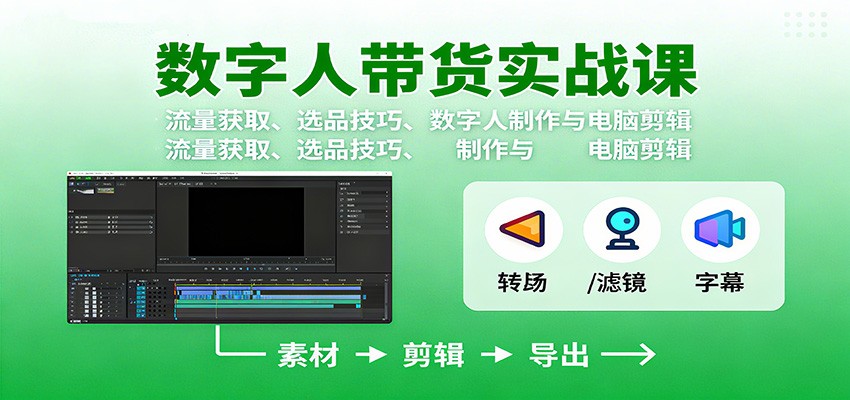 数字人变现实战课:流量获取、选品技巧、数字人制作与电脑剪辑-领学通