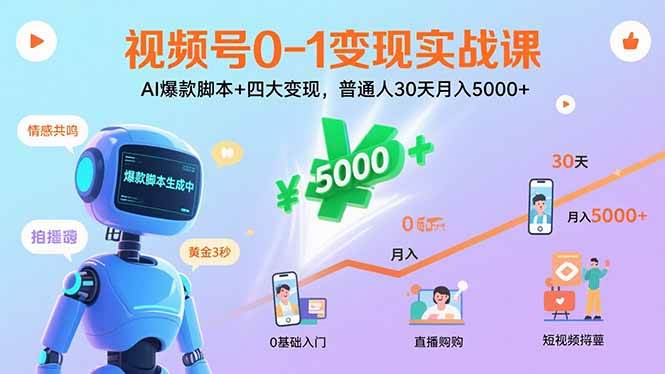 （15917期）视频号0-1变现实战课：AI爆款脚本+四大变现，普通人30天月入5000+-领学通