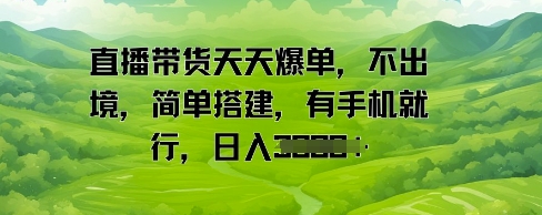 直播带货天天爆单，不出境，简单搭建，有手机就行，日入多张-领学通