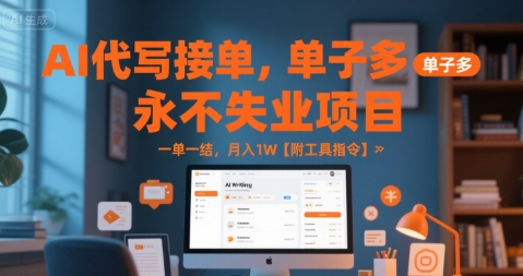 AI代写接单，永不失业项目，单子多，一单一结，月入1W【附工具指令】-领学通