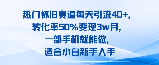 热门怀旧赛道每天引流40+，转化率50%月变现3w，一部手机就能做，适合小白新手入手-领学通
