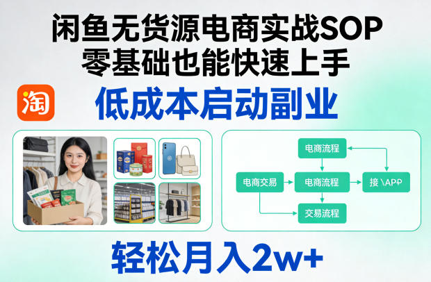 闲鱼无货源电商实战SOP，零基础也能快速上手，低成本启动副业，轻松月入2w+-领学通