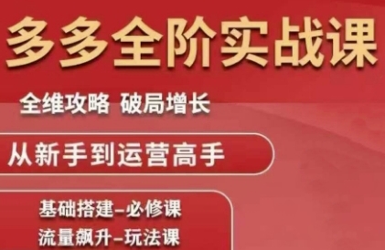 拼多多全阶实战课程，全维攻略，破局增长，从新手到运营高手-领学通