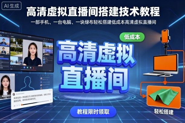 高清虚拟直播间搭建技术教程,一部手机、一台电脑、一块绿布轻松搭建低成本高清虚拟直播间-领学通