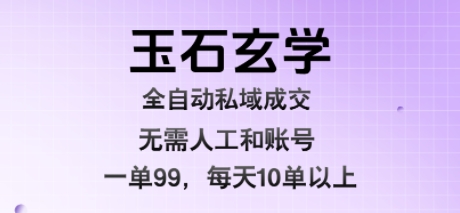 玉石玄学全自动私域成交，一单99每天十单以上，无需人工和矩阵账号，蓝海项目直接干【揭秘】-领学通