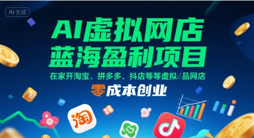 AI虚拟网店蓝海盈利项目，在家开淘宝、拼多多、抖店等虚拟品网店，零成本创业-领学通