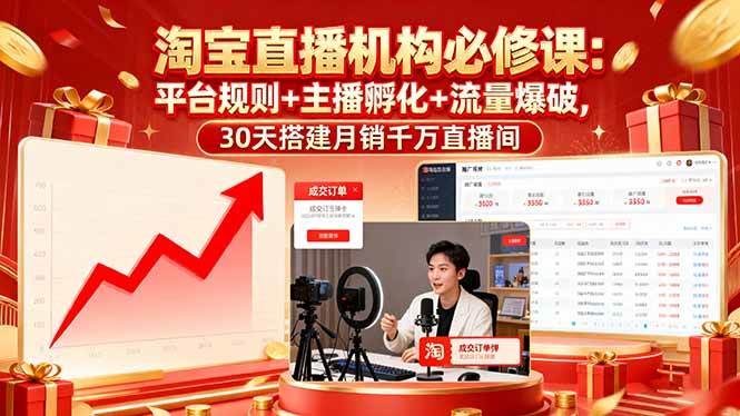 （16087期）淘宝直播机构必修课：平台规则/主播孵化/流量爆破,30天搭建月销千万直播间-领学通