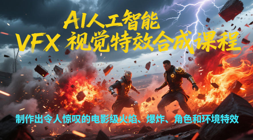AI人工智能VFX视觉特效合成课程，制作出令人惊叹的电影级火焰、爆炸、角色和环境特效-领学通