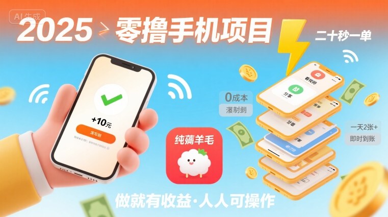 2025年零撸手机项目，二十秒一单，纯薅羊毛 一天2张+做就有-领学通