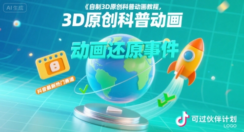 自制3D原创科普动画教程，动画还原事件，抖音最新热门赛道，可过伙伴计划-领学通