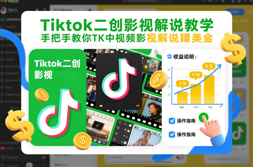 Tiktok二创影视解说教学，手把手教你TK中视频影视解说賺美金（更新26年1月）-领学通