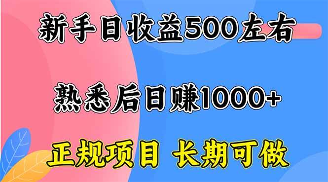 (16132期)新手日收益500+ 正规项目 长期可做-领学通