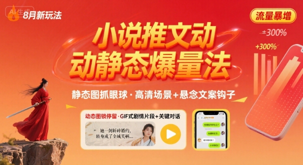 8月小说推文全新玩法，动静态图片+搭配小说文案爆量玩法-领学通