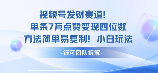 视频号发财赛道单条7W点赞变现四位数方法简单易复制小白玩法-领学通