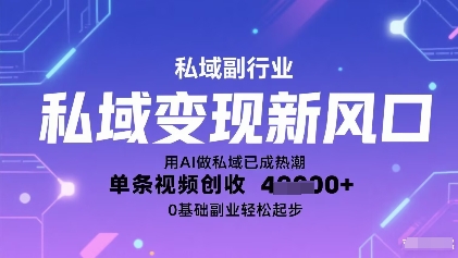 私域变现新风口：用AI做私域已成热潮，单条视频创收1k+，0基础副业轻松起步-领学通