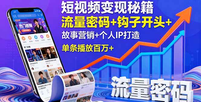 （16079期）短视频变现秘籍，流量密码+钩子开头+故事营销+个人IP打造，单条播放百万+-领学通
