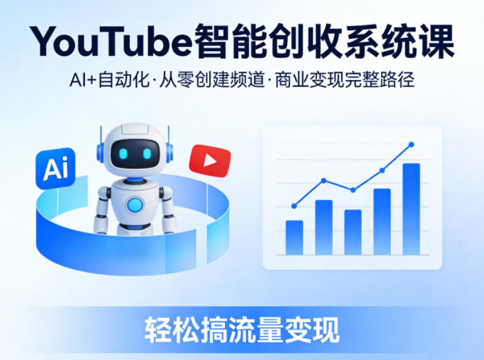 YouTube智能创收系统课，AI+自动化，从零创建YouTube频道并实现商业变现的完整路径，轻松搞流量变现-领学通
