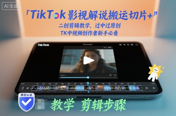 TikTok影视解说搬运切片+二创剪辑教学,过中过原创,TK中视频创作者新手必看-领学通