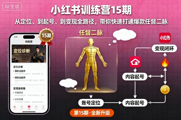 小红书训练营15期,从定位、到起号、到变现全路径,带你快速打通爆款任督二脉-领学通