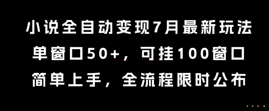 小说全自动变现7月玩法，单窗口50+，可挂100窗口，简单上手，全流程限时公布【揭秘】-领学通