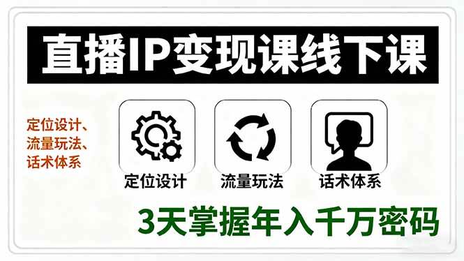 （16065期）直播IP变现课线下课，定位设计、流量玩法、话术体系，3天掌握年入千万密码-领学通