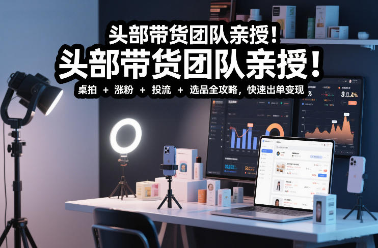 头部带货团队亲授!专业短视频实拍带货课:桌拍+涨粉+投流+选品全攻略,快速出单变现,月入2w+-领学通