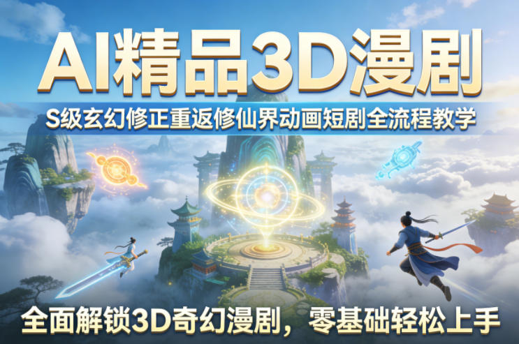 AI精品3D漫剧S级玄幻修正重返修仙界动画短剧全流程教学，全面解锁3D奇幻漫剧，零基础轻松上手-领学通