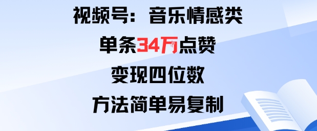 视频号分成计划新玩法：音乐情感类单条34W点赞，变现四位数，方法简单易复制-领学通