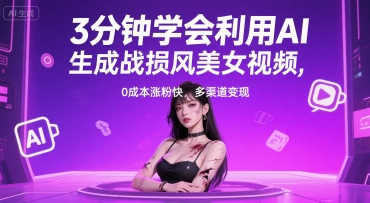 3分钟学会利用AI生成战损风美女视频， 0成本涨粉快，多渠道变现-领学通