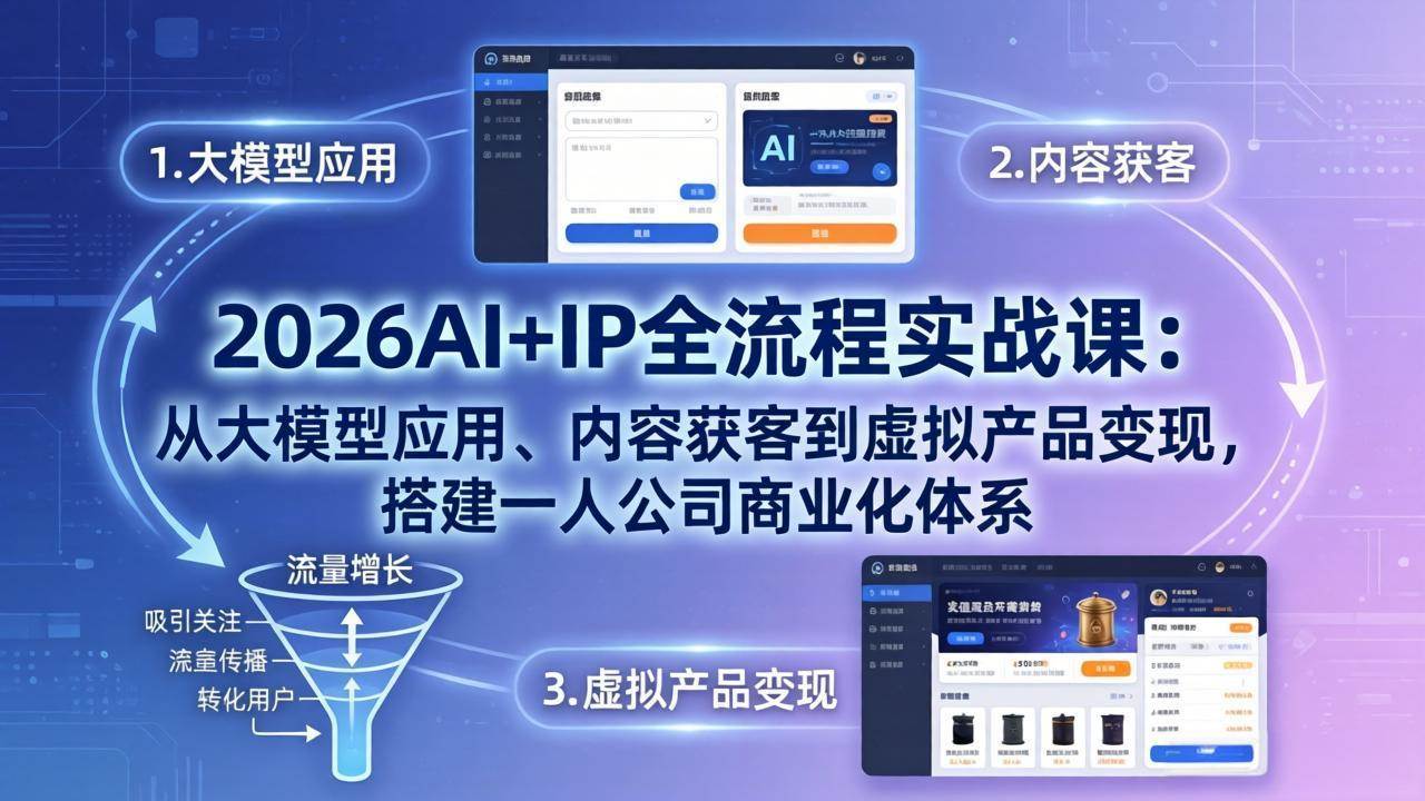 (17863期)2026AI+IP全流程实战课:从大模型应用、内容获客到虚拟产品变现,搭建一人公司商业化体系-领学通