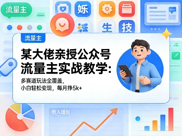 某大佬亲授公众号流量主实战教学:多赛道玩法全覆盖,小白轻松变现,每月多挣5k+-领学通