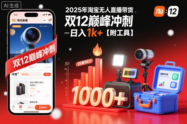 2025年淘宝无人直播带货,冲刺双12,日入1k+【附工具】【揭秘】-领学通