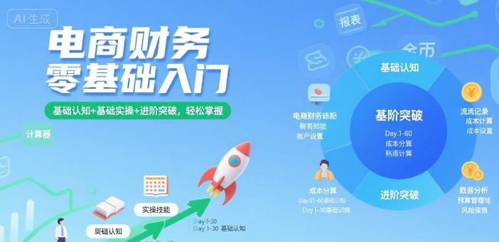 电商财务零基础入门，基础认知+基础实操+进阶突破，轻松掌握-领学通