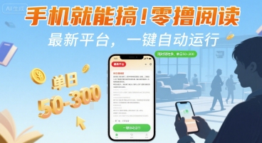 手机就能搞！零撸阅读挂G，最新平台，一键自动运行，随时随地挣，单日50-3张+【揭秘】-领学通