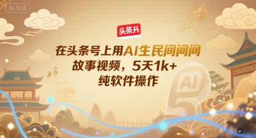 在头条号上用AI生民间故事视频，5天1k+，纯软件操作-领学通