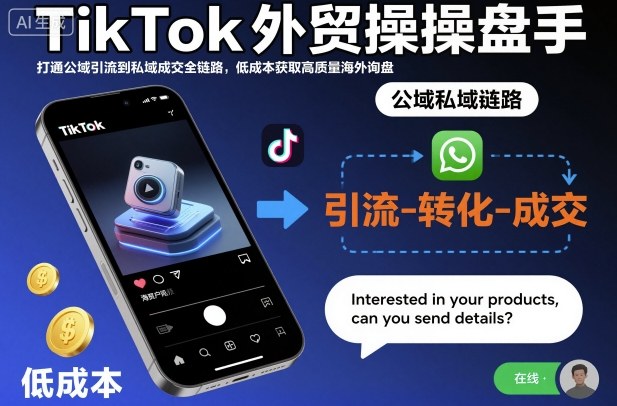 TikTok外贸操盘手,打通公域引流到私域成交全链路,低成本获取高质量海外询盘-领学通