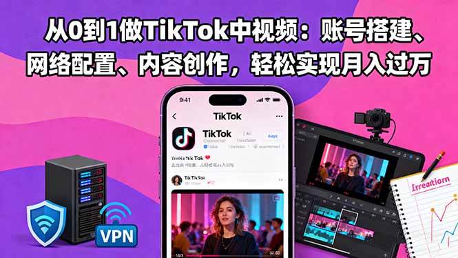 (16461期)从0到1做TikTok中视频:账号搭建、网络配置、内容创作,轻松实现月入过万-领学通