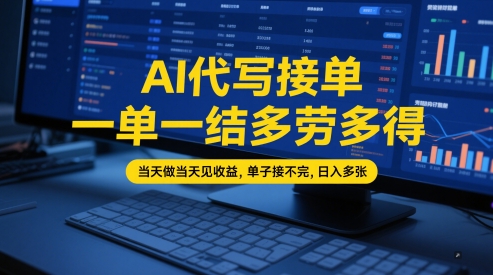 AI代写接单，一单一结多劳多得，当天做当天见收益，单子接不完，日入多张【全网最全实操课程】-领学通