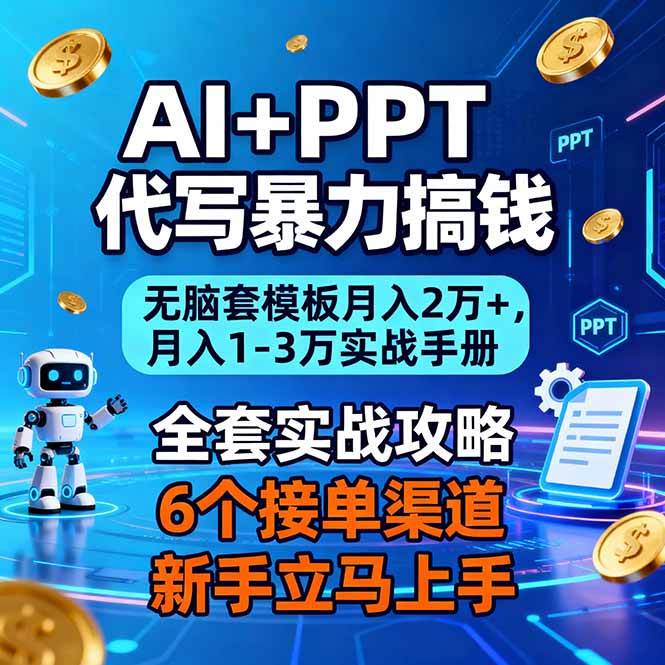 (16783期)AI+PPT代写暴力搞钱:无脑套模板月入2万+,月入1-3万实战手册-领学通