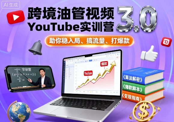 跨境油管视频YouTube实训营3.0，助你稳入局、搞流量、打爆款-领学通