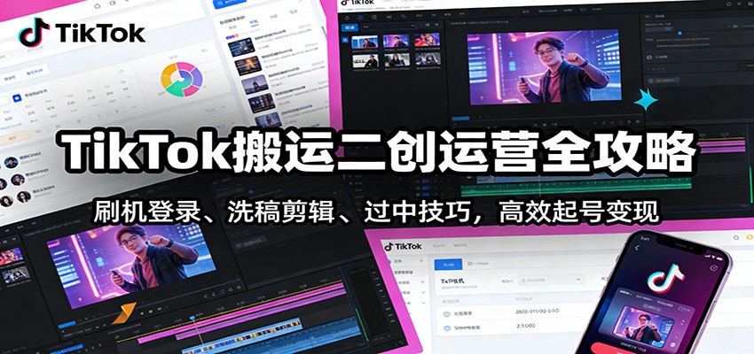 TikTok搬运二创运营全攻略：刷机登录、洗稿剪辑 、过中技巧，高效起号变现-领学通
