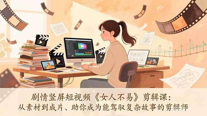 (17305期)剧情竖屏短视频《女人不易》剪辑课:从素材到成片、助你成为能驾驭复杂故事的剪辑师-领学通