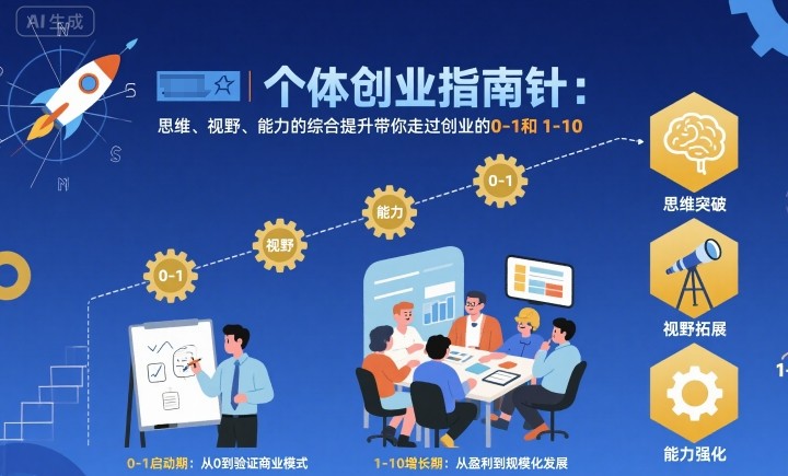 个体创业指南针,思维、视野、能力的综合提升带你走过创业的0-1和1-10【音频】-领学通
