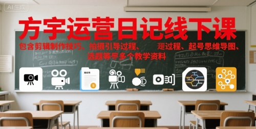方宇运营日记线下课，包含剪辑制作技巧、拍摄引导过程、起号思维导图、选题等多个教学资料-领学通