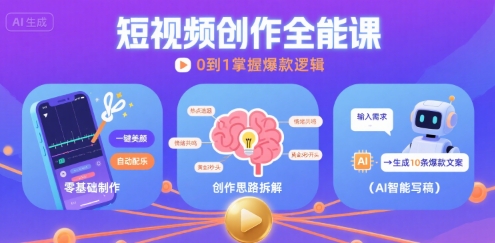 短视频创作课，短视频制作、创作思路、Ai写爆款文案-领学通
