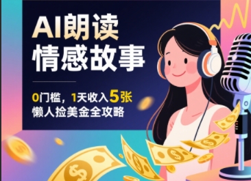 Ai朗读情感故事，0门槛，1天收入5张，每天10分钟，懒人捡美金全攻略-领学通