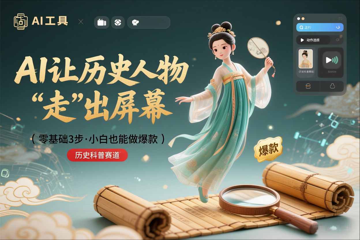 零基础3步搞定:让历史人物“走”出屏幕的AI教程,小白也能做出爆款(历史科普赛道)-领学通